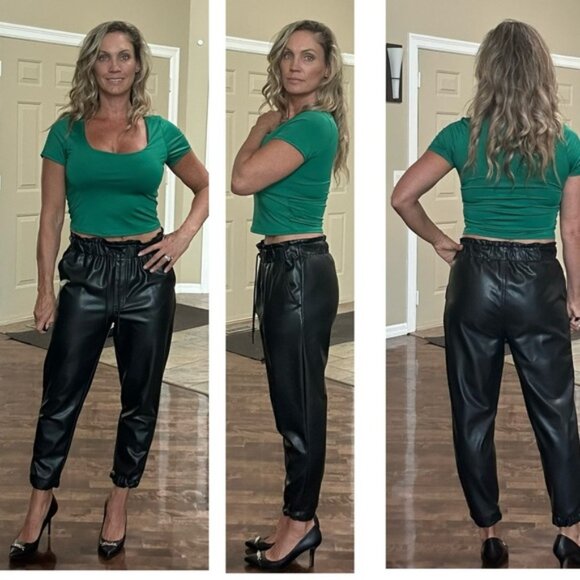 Black Faux Leather Jogger Pants - Picture 2 of 13